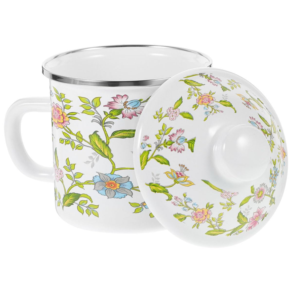 Healeved Emaillebecher aus Dickem Langlebigem Material 1250 Ml Fassungsvermögen Vintage Trinkbecher für Kaffee Tee und Wasser Hitzebeständig mit Praktischem Griff für Zuhause und Büro