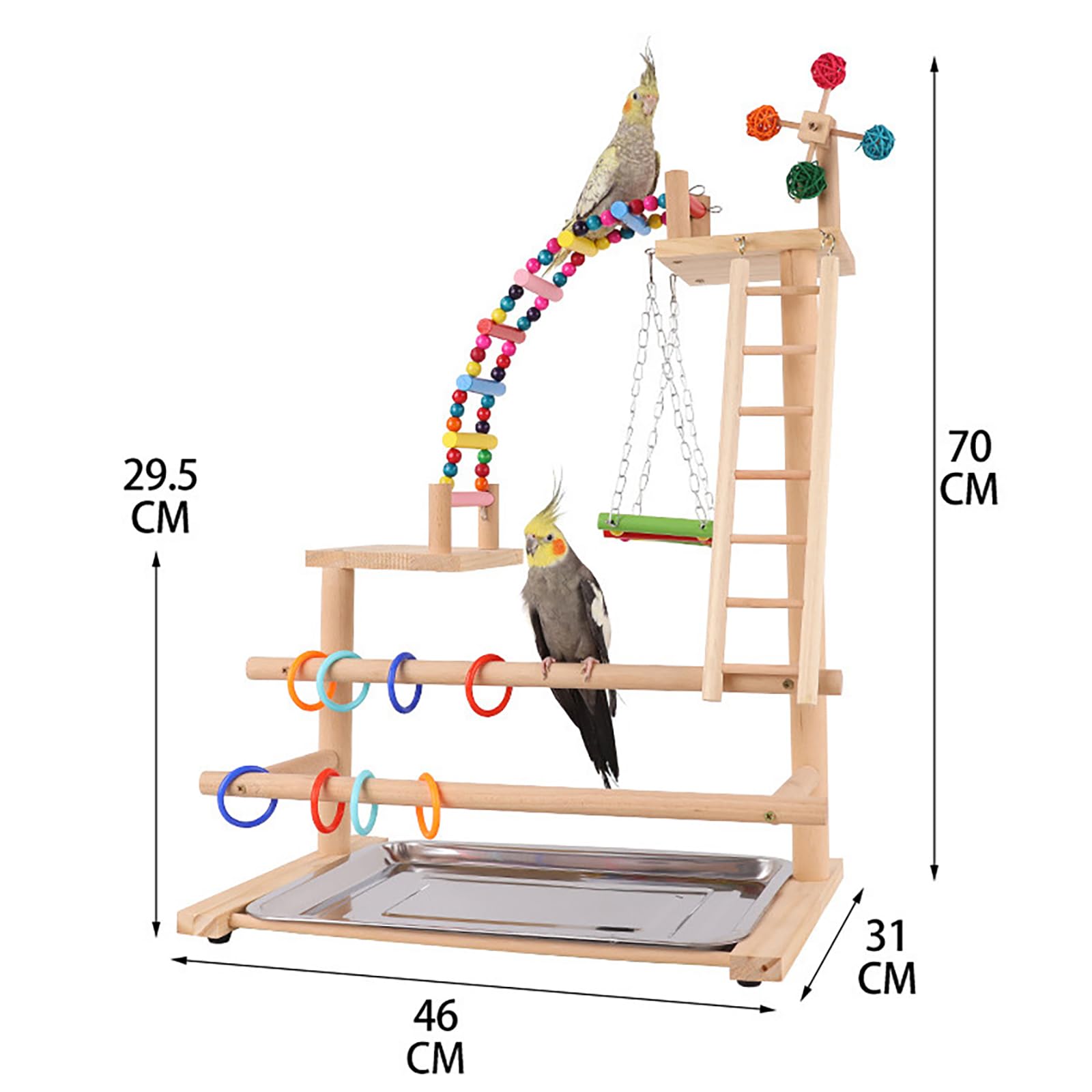 Papagei Vogelspielplatz, Wellensittich Spielzeug, Parrot Playstand, Geeignet für Eclectus, Ara, Kakadu, Sittich (46x31x70cm)