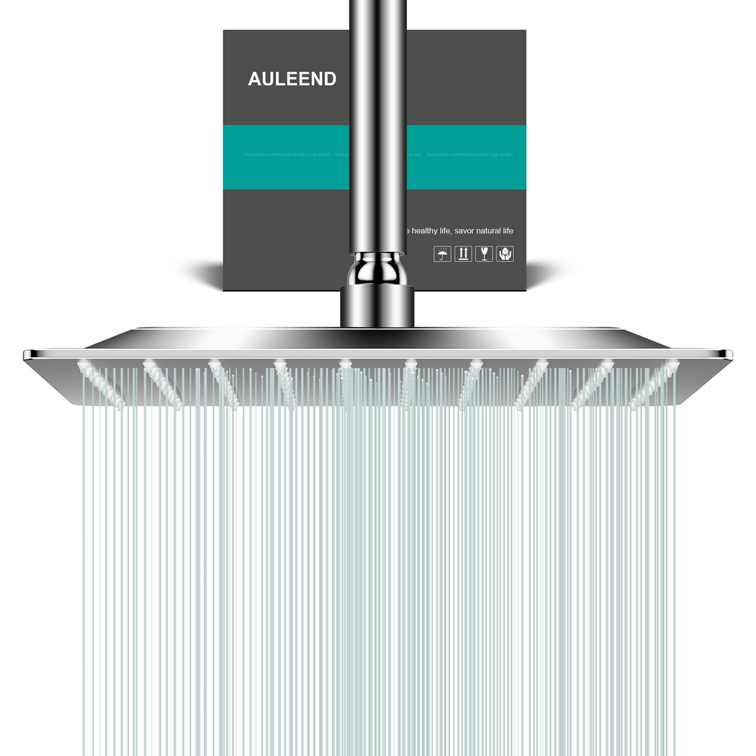 Auleend Square Shower Head High Flow Stainless Steel Square Rainfall Shower Head High Pressure Design Even At Low Water Flow (A02 Chrome 10 Inch) 763235698328