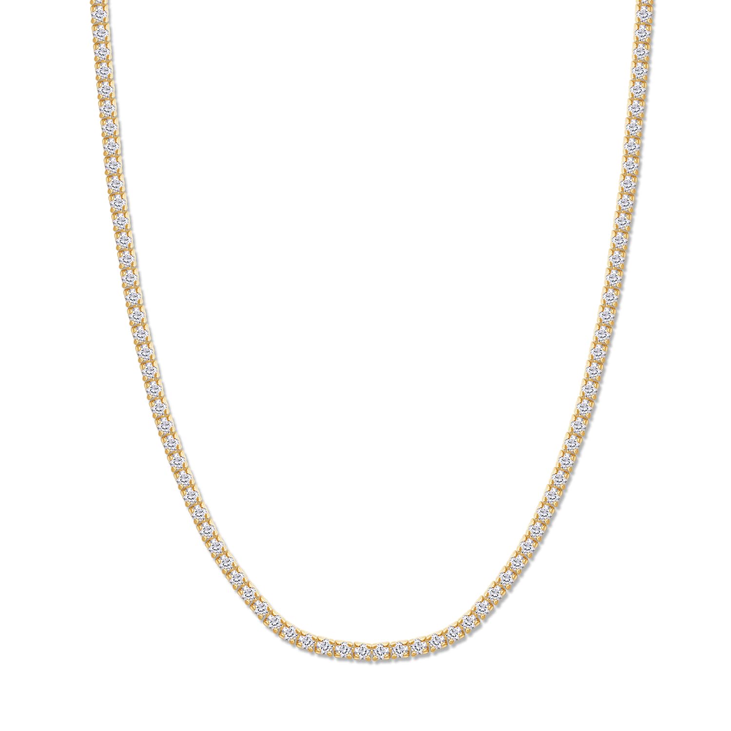 SAVEARTH DIAMONDS Round Lab Created Moissanite 2MM to 6MM Width Tennis Chain Necklace For Men Women In 14K Gold Plated 925 Sterling Silver, (VVS1