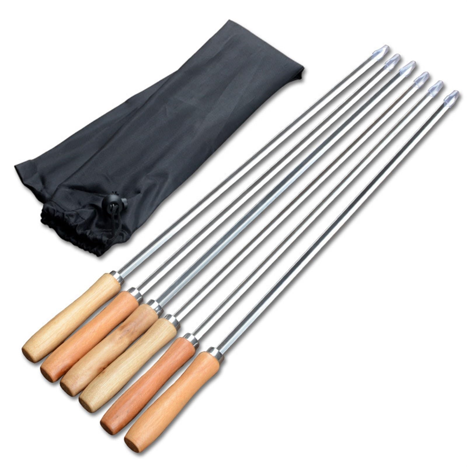 Palo para barbacoa tipo V antigiro con mango largo de madera, brochetas de 50 cm