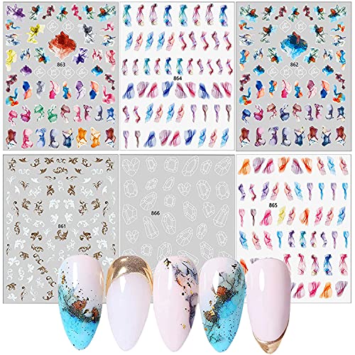 Marble Graffiti Fun Nail Art Stickers Decal Self-Adhesive Design Nail Supplies Abstract Fashion Nails Art Stickers For Women Girls Diy Nail Decorations Accessories（6 Sheets） #TOP5