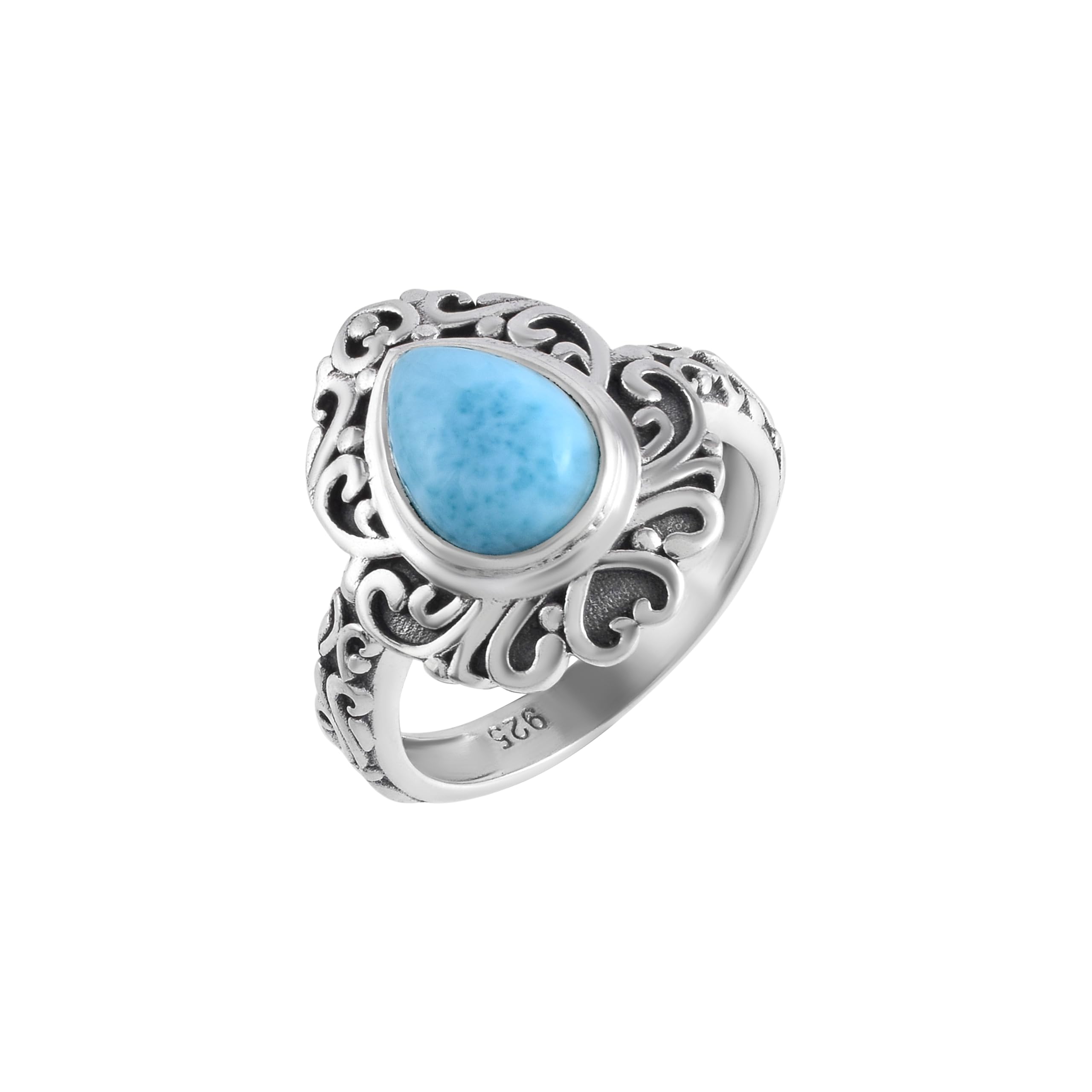 Bague larimar poire en argent 925 style antique ciselé main - 5