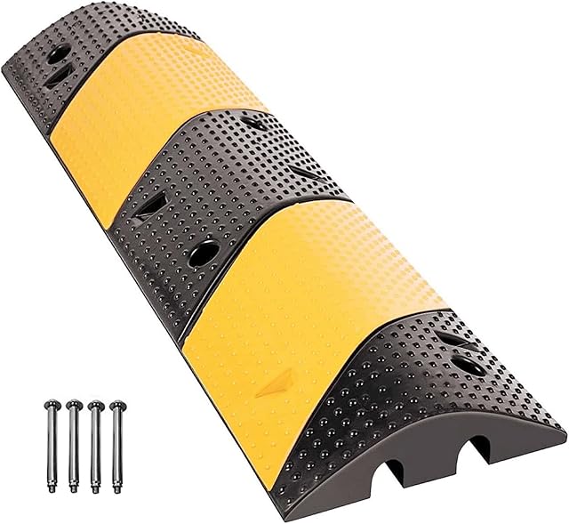 Nisorpa 40" Rubber Speed Bump Heavy Duty Speed Humps with 4 Bolts 2-Channel Driveway Cable Protector Ramp Modular Speed Bump for Driveway Parking Garage 22,000lbs Load Capacity, 100×30×6cm