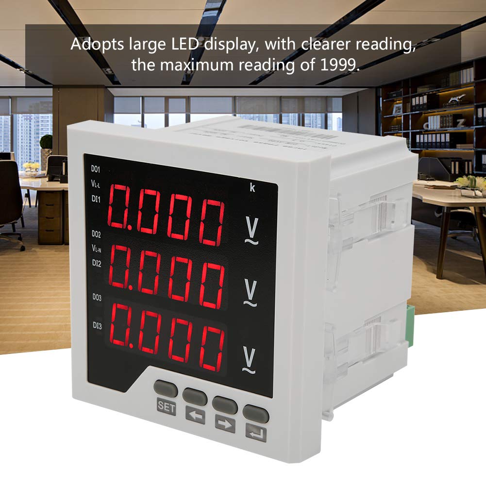Jeffergarden Medidor de Voltaje CA 450 V, Pantalla LED Programable, Voltímetro Trifásico de Alta Precisión para una Fácil Instalación en Sistemas Eléctricos Industriales