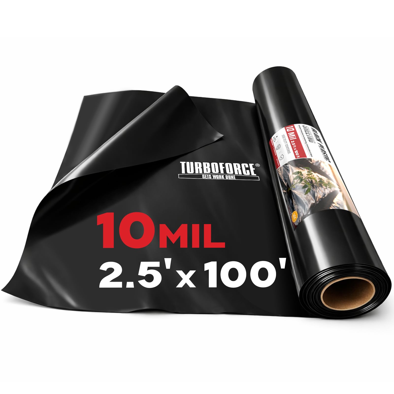 10 Mil Black Plastic Sheeting (2.5' x 100') - Heavy Duty, Waterproof, UV Resistant Polyethylene Sheeting Roll for Greenhouse, Vapor Barrier, Construction, Garden &amp; Ground Cover, Black