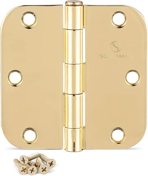Door Hinges Polished Brass 3.5 Inch Interior Hinges 5/8" Radius - 18 Pack