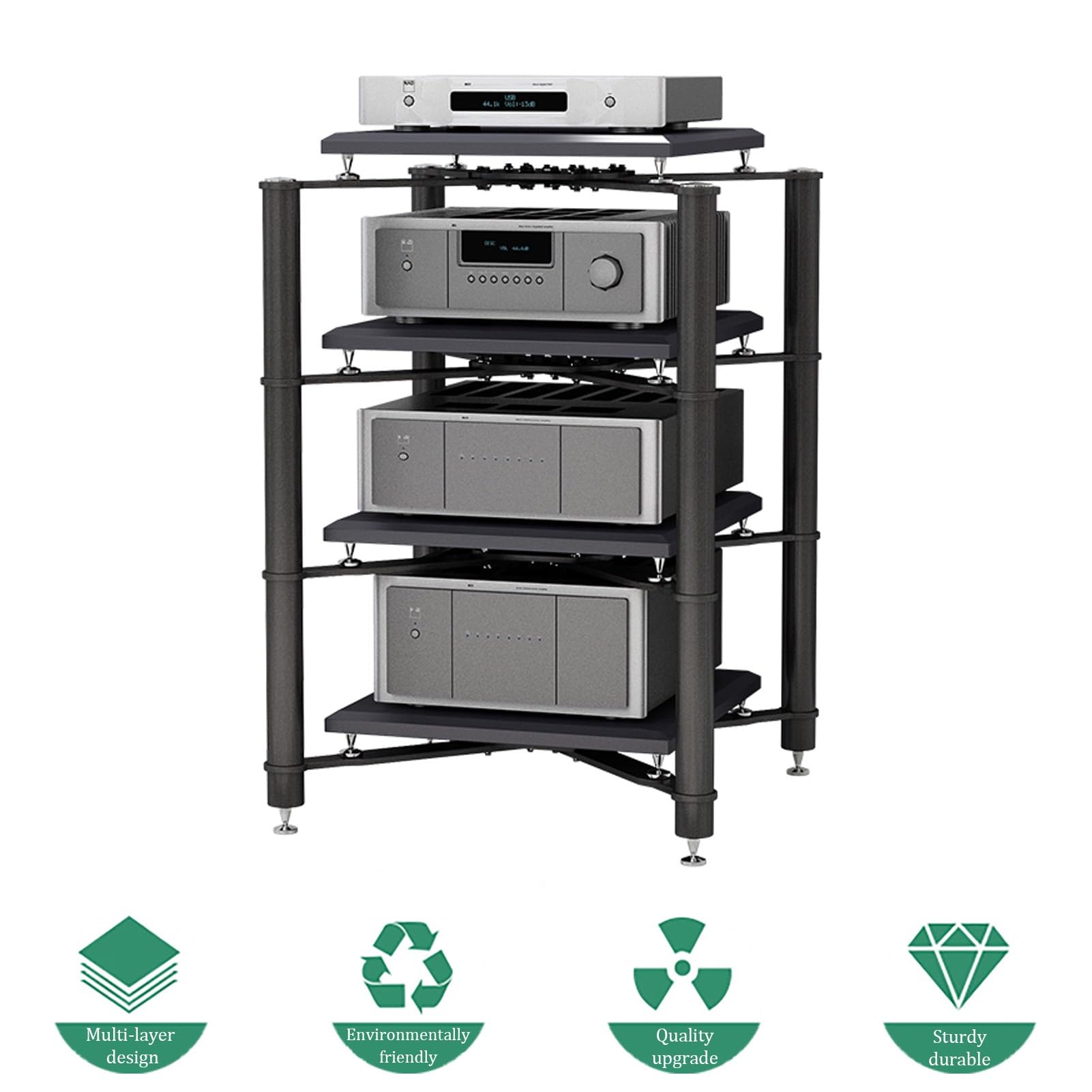 Meuble TV AV, étagère d'angle pour matériel Audio, Meuble de Rangement multimédia Moderne, Centre de Divertissement Ouvert avec Structure métallique, Support au，Silver 3 Tier 70x70x75CM