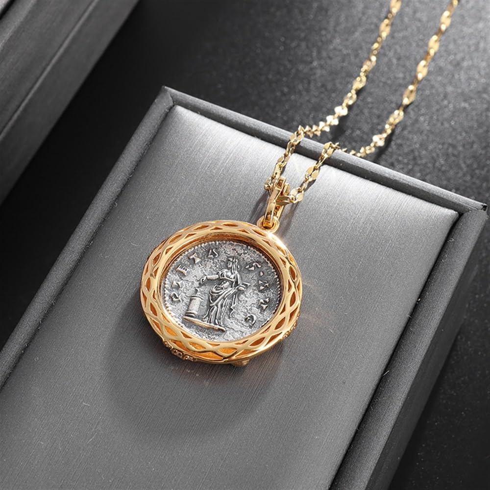 Collana con ciondolo a forma di moneta antica della dea romana della mitologia, simbolo antico romano, amuleto, One Size, Agata