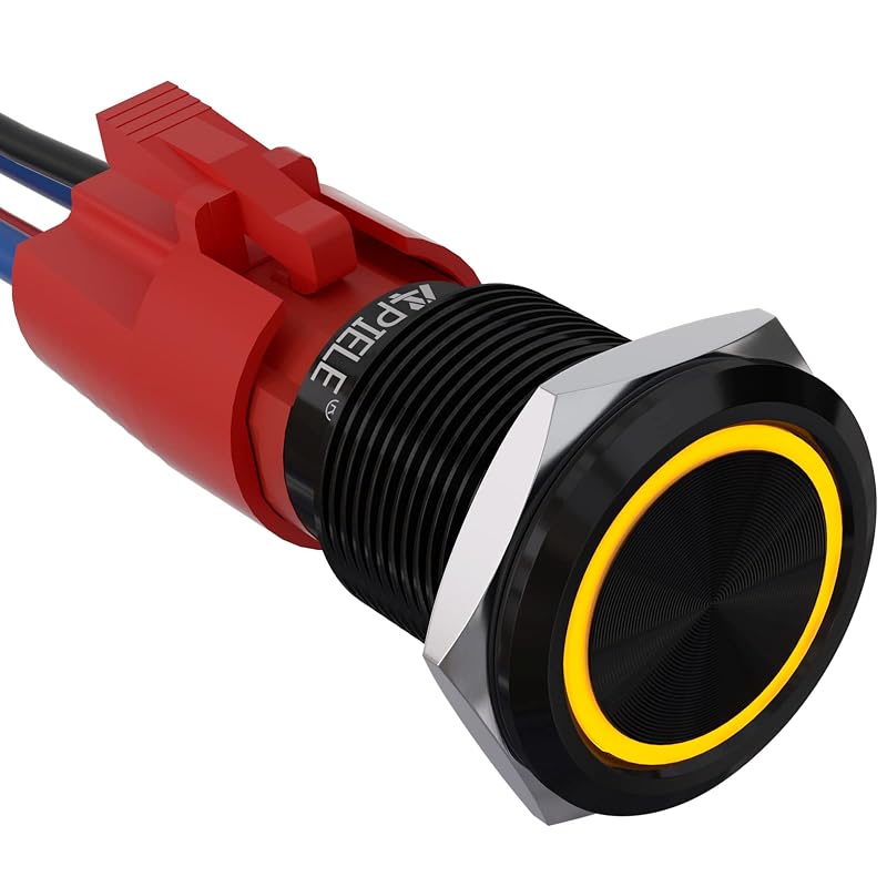 Interruptor de pressão com trava APIELE 10 A 12 V, 19 mm, SPST 1NO com LED amarelo – 1 unidade