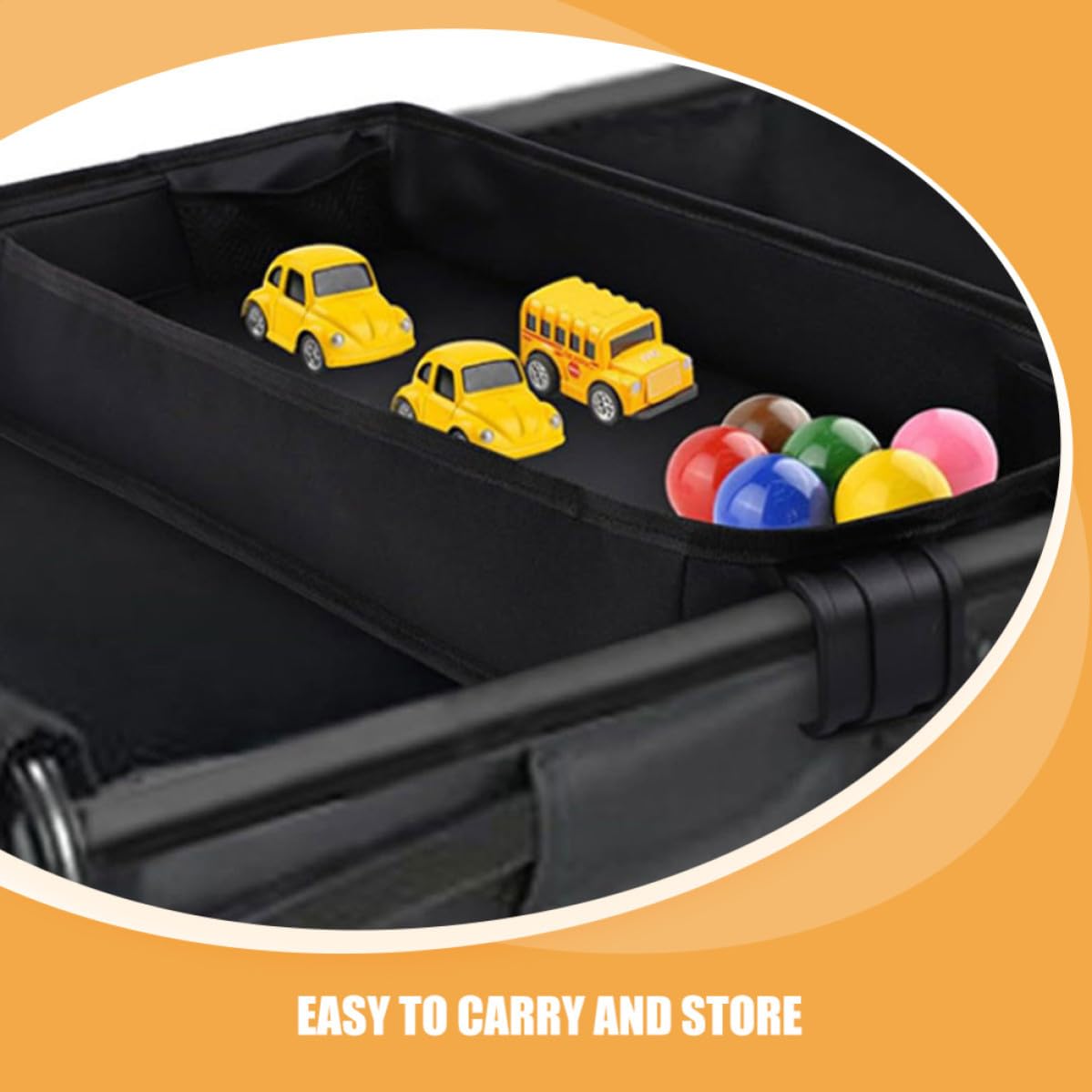 YARNOW Vassoio Organizer per Passeggino Nero in Tela Portabicchieri e Clip, Accessorio Portatile per Snack e Bevande Durante i Viaggi