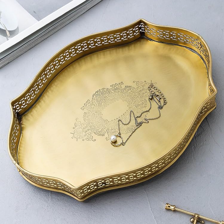 Bandeja para Servir, Bandeja de latón Vintage, Bandeja de té Tallada para el hogar, Bandeja de Frutas, Bandeja para Guardar Joyas, Mesa de té Estilo Palacio, Bandeja de Frutas, bandejas para Comer en