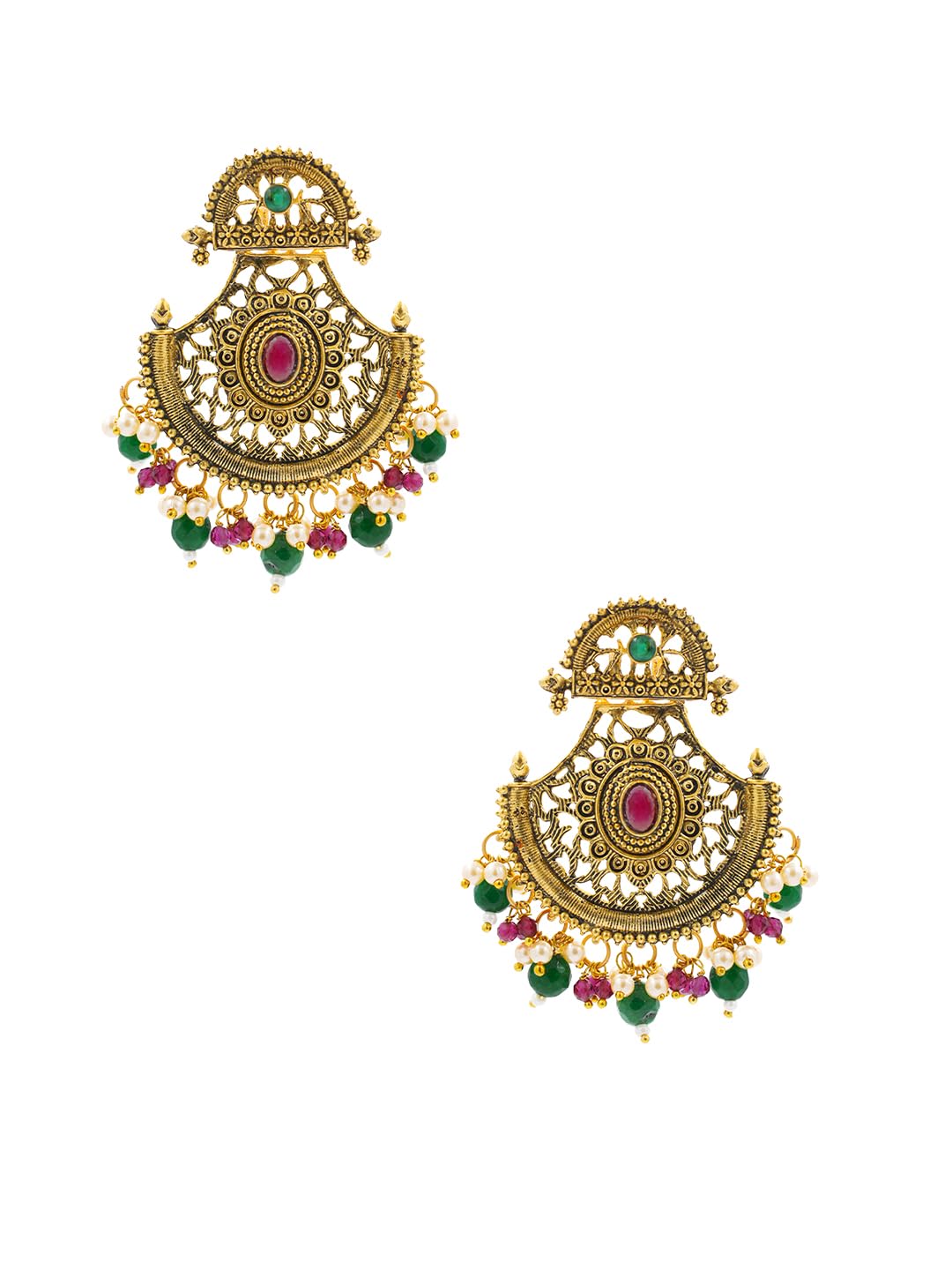 PRIVIU Gold Toned Traditional Ethnic Earrings For Women | Green & Pink Artificial Beaded Heavy Earrings For Women & Girls (B0C3RGP1JF) Amazon Price History, Amazon Price Tracker