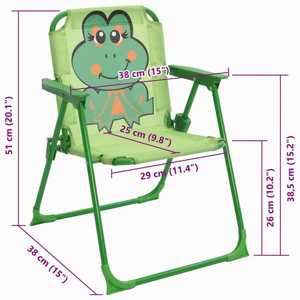 vidaXL 4tlg Campingstuhl Tisch Sitzgruppe Sonnenschirm Kinder Gartenmöbel Froggy