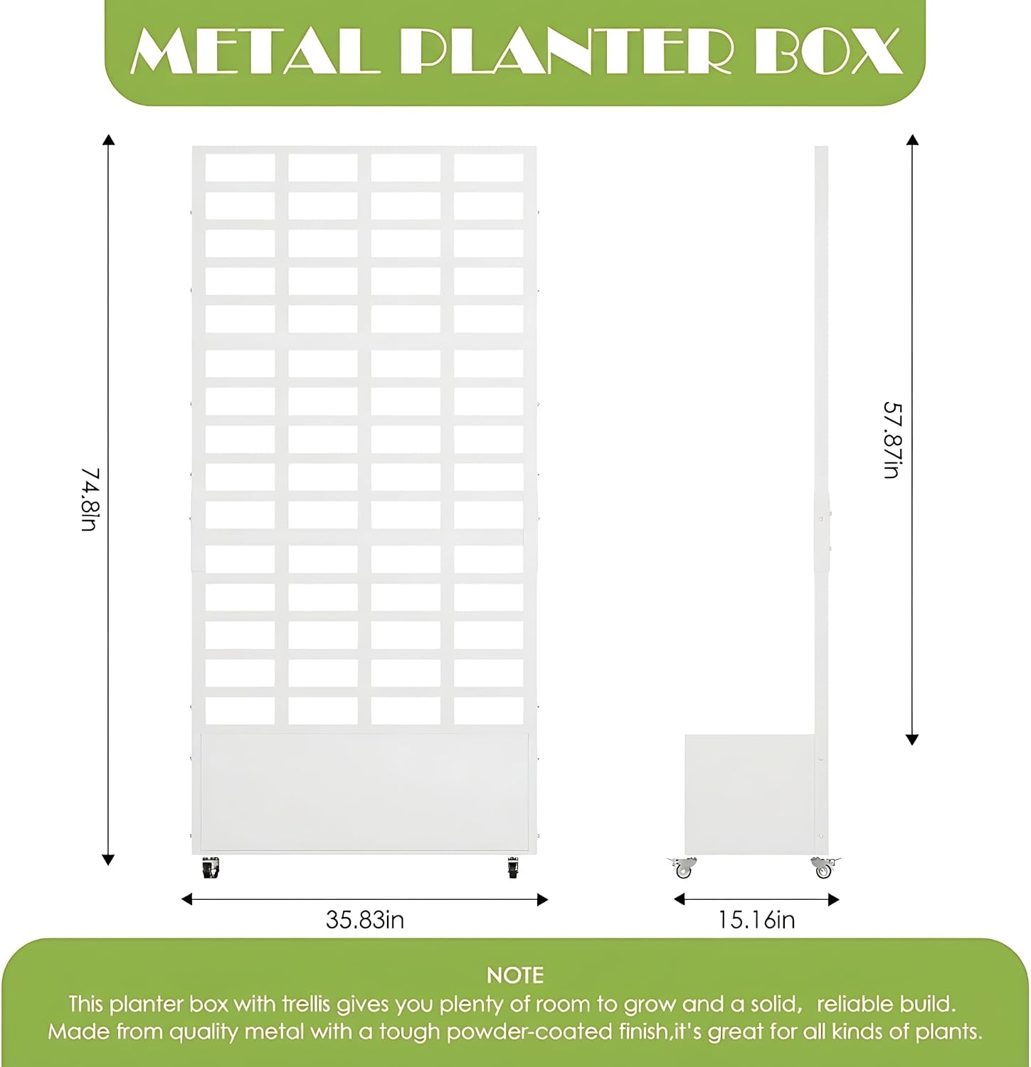 Metal Planter Box with Trellis for Climbing Plants, 74.8"x35.83"x15.16" Raised Garden Bed with Privacy Screen, Outdoor Planter with Drainage Holes, White