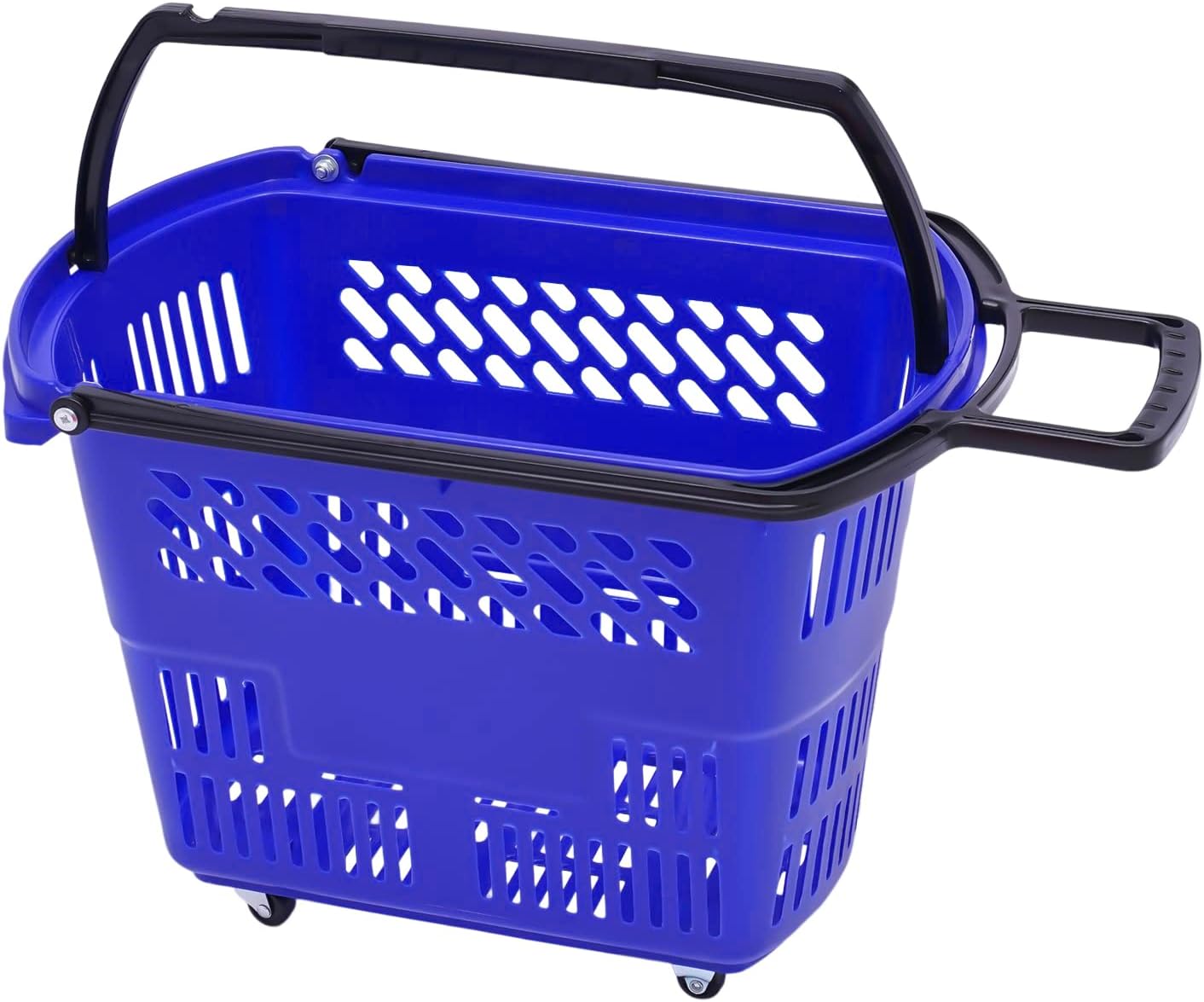 6 PCS Rolling Shopping Baskets on Wheels with Handle,35L Blue PP Material Shopping Cart, 110lbs Load,Portable Shopping Basket Set for Supermarkets,Grocery Shopping,Bookstores