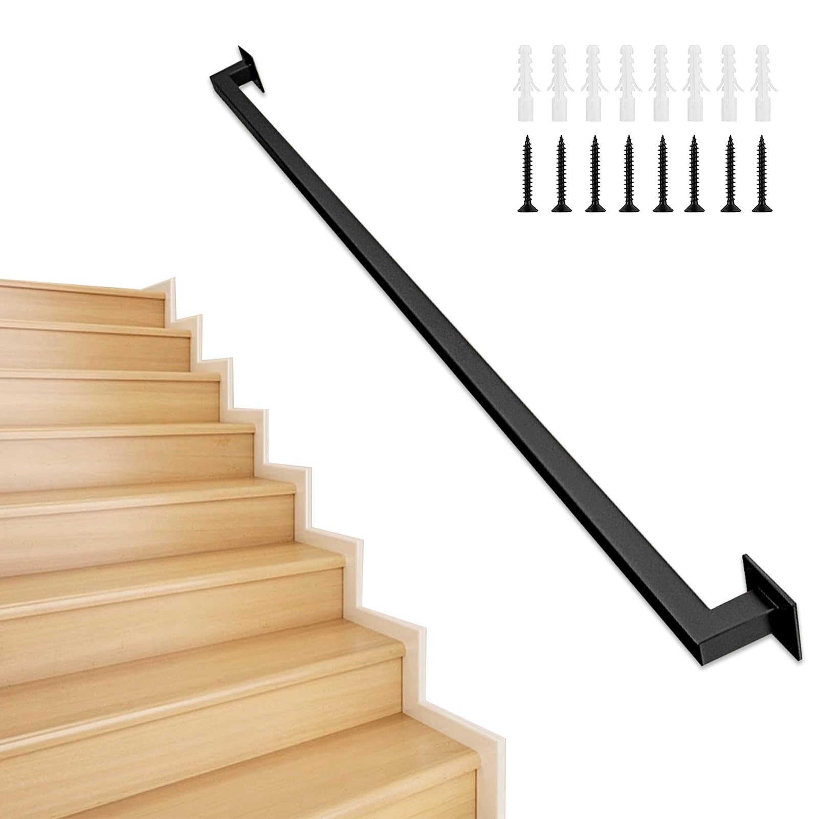 Treppengeländer für den Außenbereich, Wandmontage, Treppengeländer für Innentreppen, 240 cm, mit Wandhalterungen und Metallschrauben