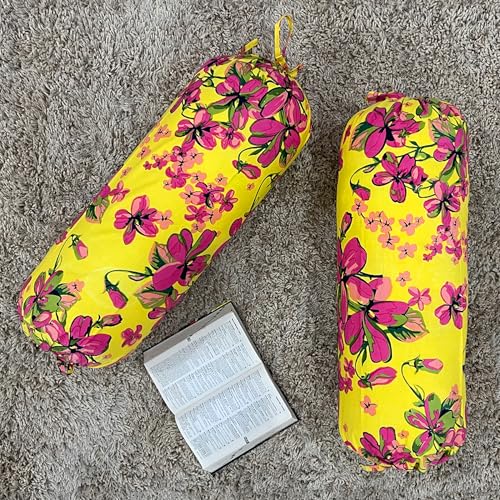Image of Swayam Set of 2 Pure Cotton Bolster Cover | 30x30 Inch | Soft Breathable Masnad Cover 200TC | Durable & Washable | Floral Print Bolster Cover for Diwan, Bed & Sofa - Yellow