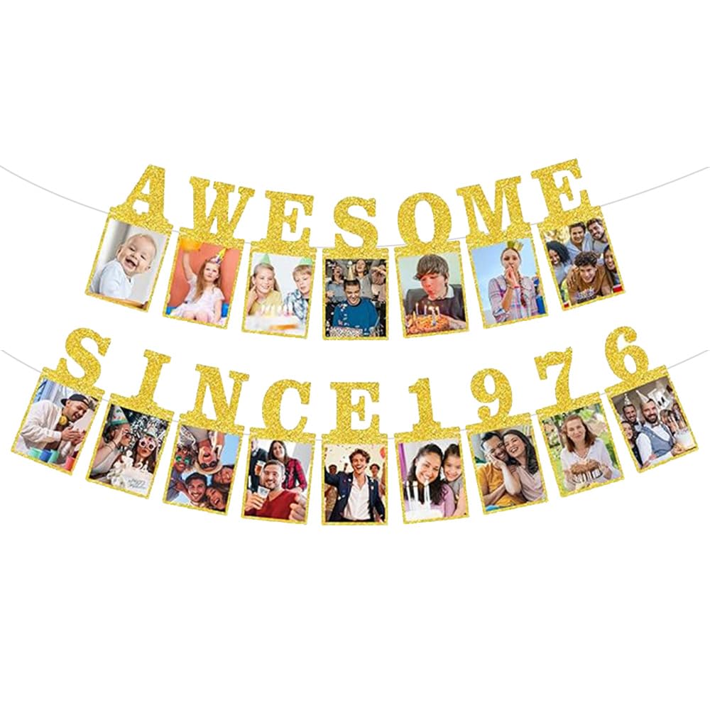 Awesome Since 1976 Photo Banner Birthday Decorations for Women Men -Gold Glitter 50th Birthday and Anniversary Decorations Party Supplies