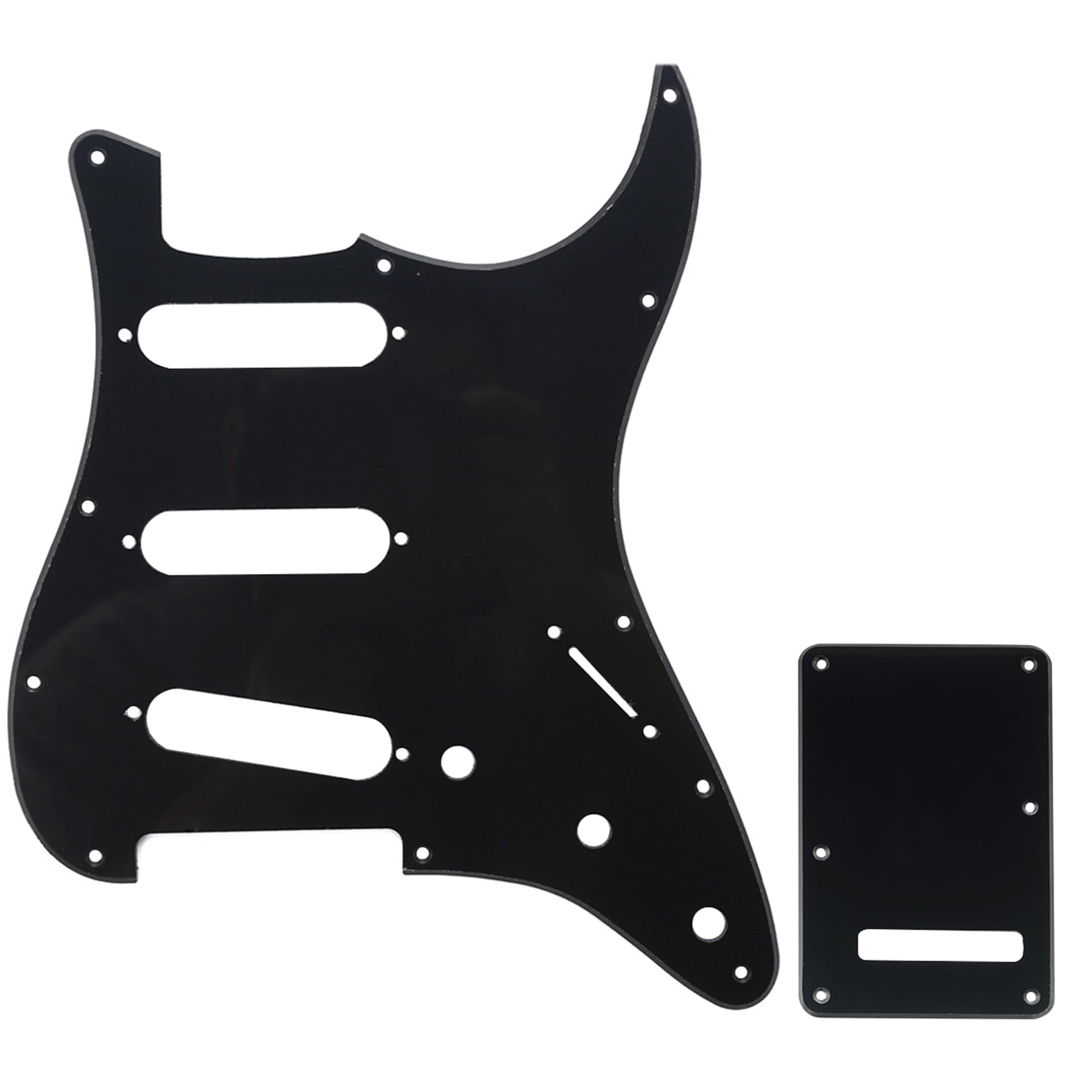 Musiclily Strat Pickguard SSS Pick Guard and ST Back Plate Tremolo Trem Cover Set for Fender USA/Mexico Standard Stratocaster Modern Style Electric Guitar,1Ply Black