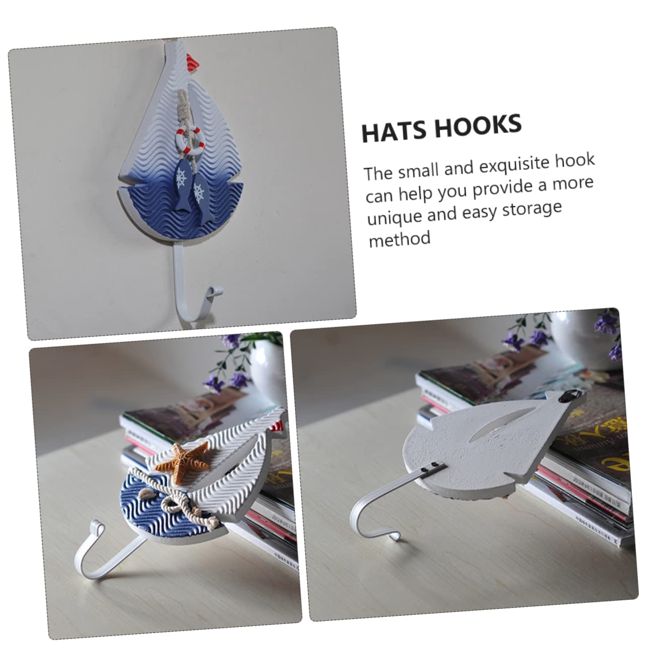 Ganci in Legno Stile Marino a Tema Costiero, Set da 3 Pezzi, Ganci Multifunzione Decorativi per Cappelli e Abbigliamento Atmosfera Estiva Stili multipli
