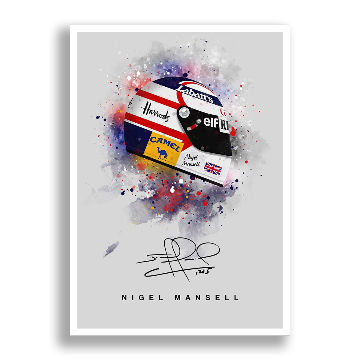 Nigel Mansell Signed Photo F1 Legend Helmet Poster Print Autograph Framed Display Memorabilia Gift (A4 poster only)