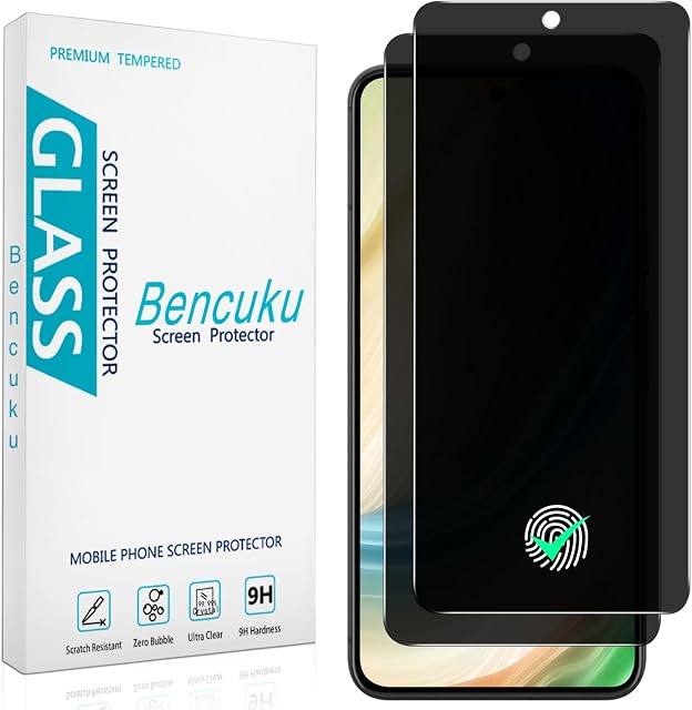 (2 Boîte) Bencuku Protecteur d'écran de confidentialité pour Google Pixel 8 Film en verre trempé anti-espion, Déverrouillage de l'empreinte digitale de soutien, Anti-rayure, Sans bulles