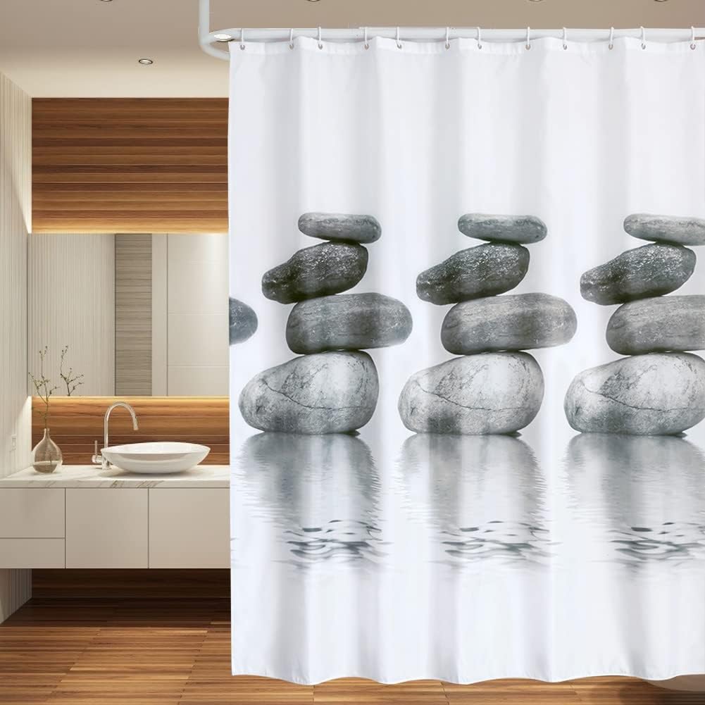 Gray Stone Shower Curtain Waterproof, Bathroom Shower Showroom Inner Curtain, Bath Curtain with Hanging Hooks(180 * 200CM)