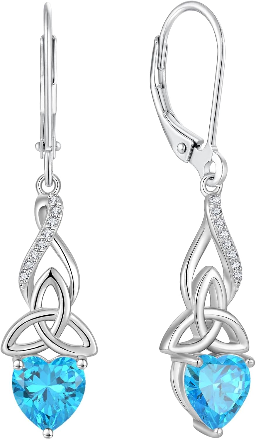 Infinity Celtic Knot Earrings for Women 925 Sterling Silver Dangle Drop Leverback Earirngs with Birthstone Irish Good Luck Jewelry Gifts for Her