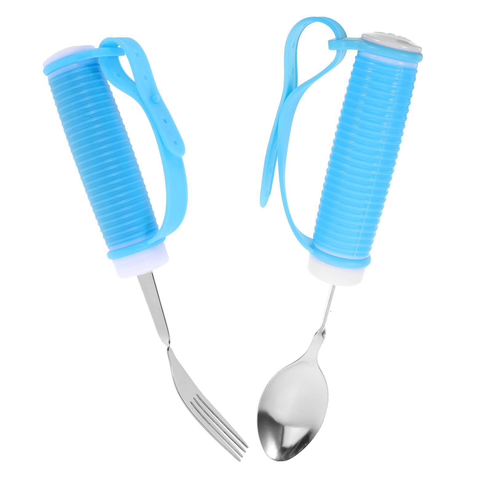 Set Manico Ispessito Antiscivolo per Anziani in Acciaio Inossidabile Posate Adattive Cucchiaio e Forchetta Ergonomici per Recupero Ictus e Uso Domestico