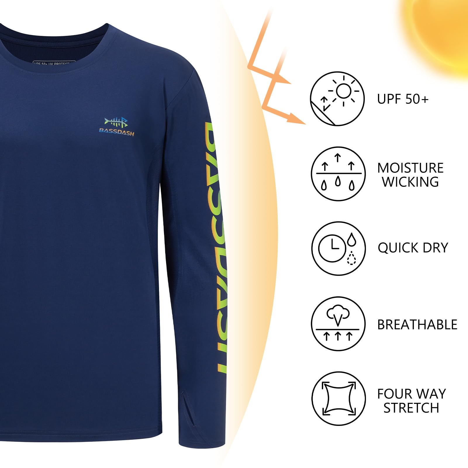 Bassdash Camiseta Proteccion Solar Hombre Manga Larga Camisas Gráficas para Hombre Camisa de Pesca de Manga Larga UPF 50+ Protección Solar UV Que Absorbe la Humedad