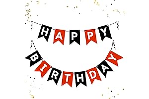 Happy Birthday Banner Sign, Happy Birthday Decorations Black and Red Party Supplies for Kids Boys