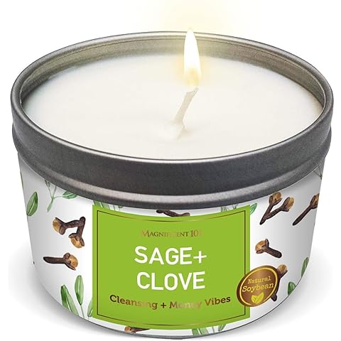 MAGNIFICENT 101 Sage & Clove Aromatherapy Candle - 6 Oz White Soy Wax - 35-Hour Burn Time - Long Lasting Sage & Energy Cleansing - Manifestation & Spiritual Decor