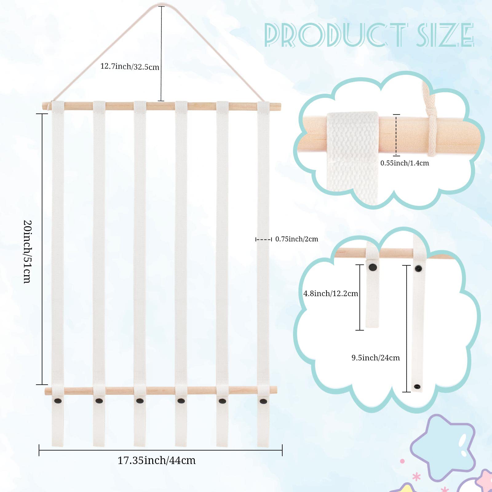 Hiflyer Haarschleifenhalter Aus Holz – Wolken-Design, 70 Cm Seil, Aufbewahrung Für Mädchen-Haaraccessoires