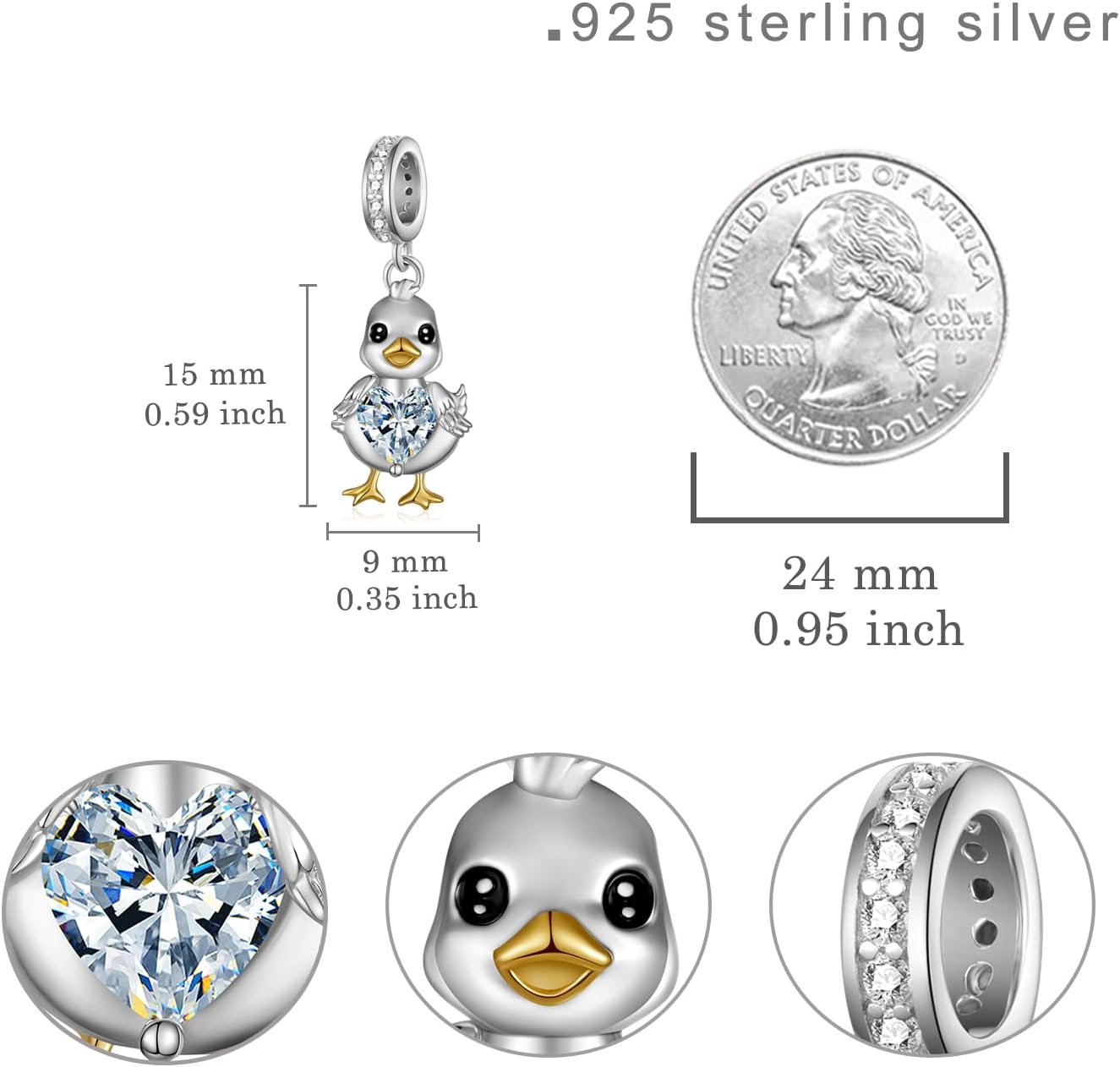 Duck Charm for Bracelet 925 Sterling Silver Animal Charm Duck Jewelry Gifts for Women Duck Lovers - Image 6