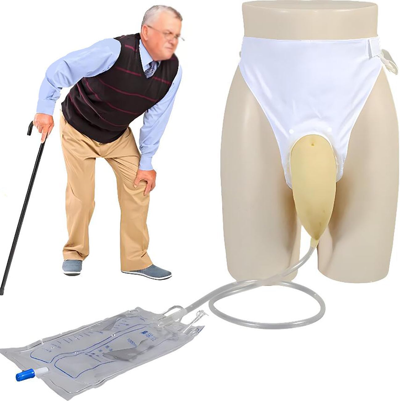 Wearable Urinal for Men,Professional Urine Collector for Men,1000Ml External Urinary Catheter for Male,Urine Collection Bag for Bedridden Patients,Latex Material