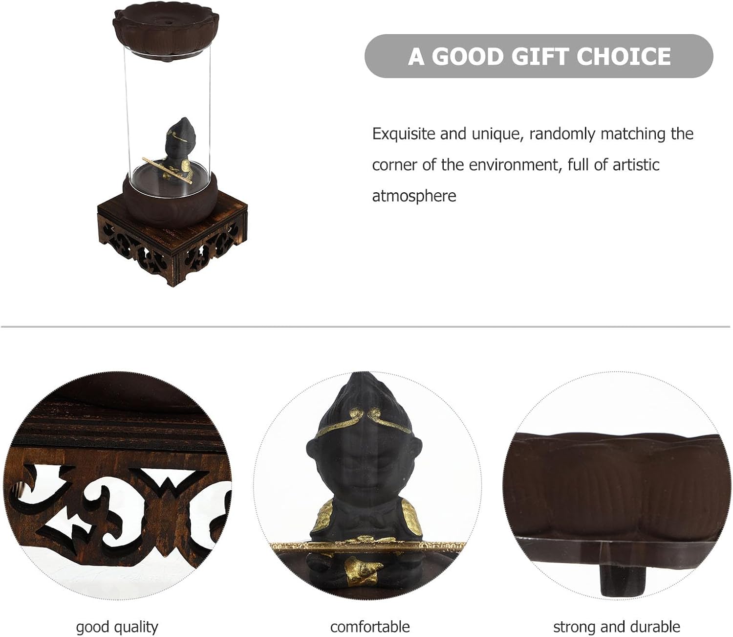 Yardwe Backflow Incense Burner and Holder Large Sandalwood Backflow Incense Stove with Base Household Aromatherapy Desktop Ornament for Home Zen Decor