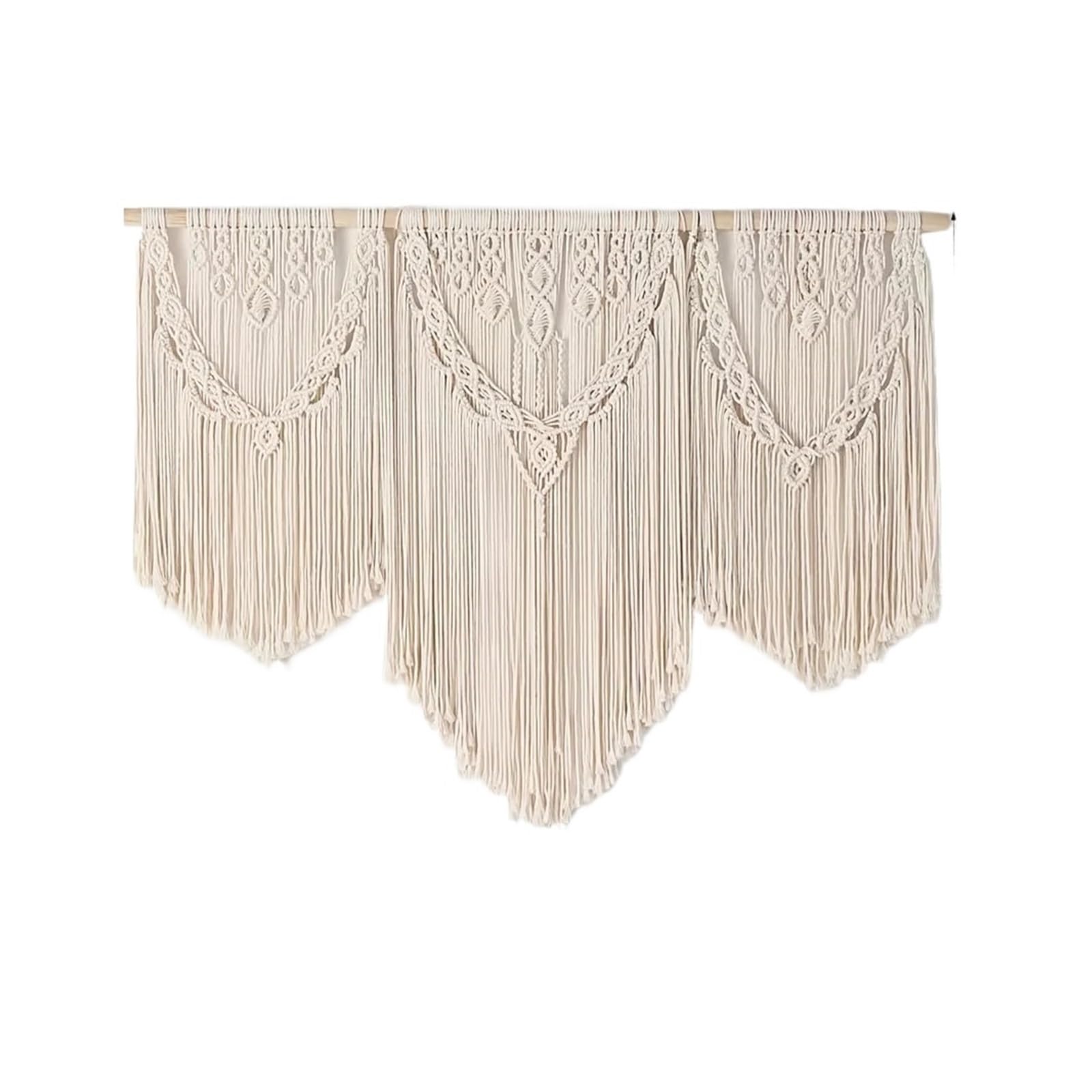 SUBLXPoten Hanging Tapestry Hand Woven Macrame Wall Hanging Tapestry with Wooden Sticker Hand-Woven Tassel Curtain Wedding Backgroud Decor