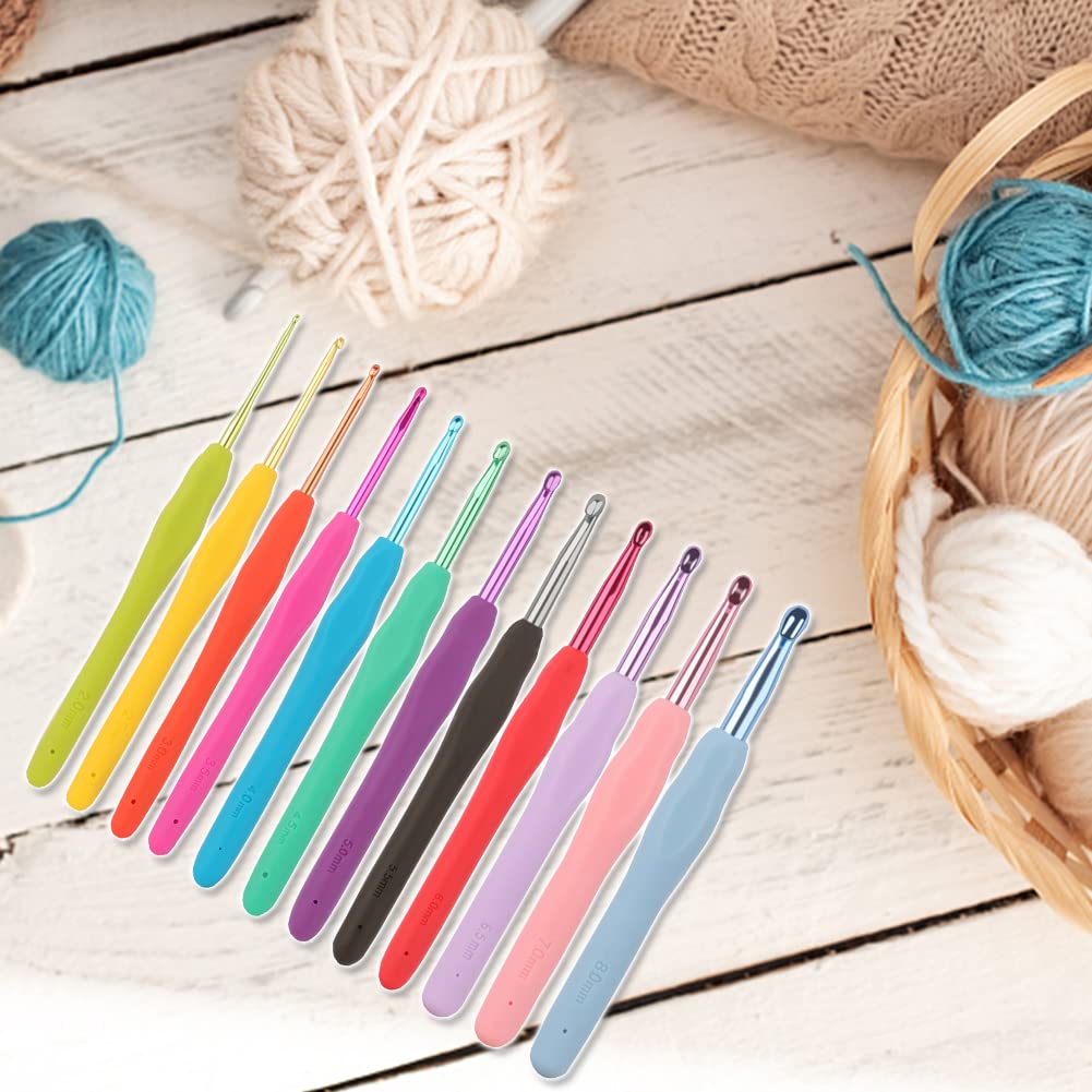 QLRFFLJOY Juego de 39 agujas de ganchillo con estuche, herramienta de tejido de hilo de bricolaje, kit de iniciación de ganchillo para principiantes, incluye agujas de ganchillo coloridas, una bola de