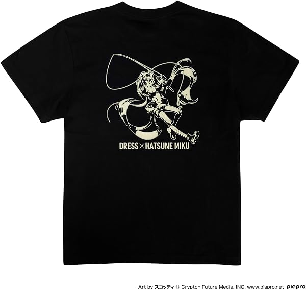 [ドレス] 初音ミク オリジナルTシャツ S～2XL ブラック 半袖 釣り コラボ グッズ ユニセックス 大きいサイズ 涼しい コットン - 3