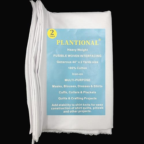 PLANTIONAL Interfaz fusible de algodón tejido termoadhesivo 44 pulgadas x 2 yardas Blanco Peso pesado 100% algodón Interfaz de una cara para blusas,