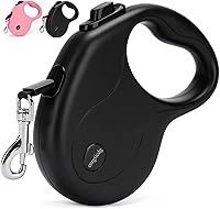 enrgticdg 16ft Retractable Dog Leash for Small Medium Dogs Cats Up to 50lbs - Tangle-Free Nylon Tape, One-Hand Brake, Lightweight Black