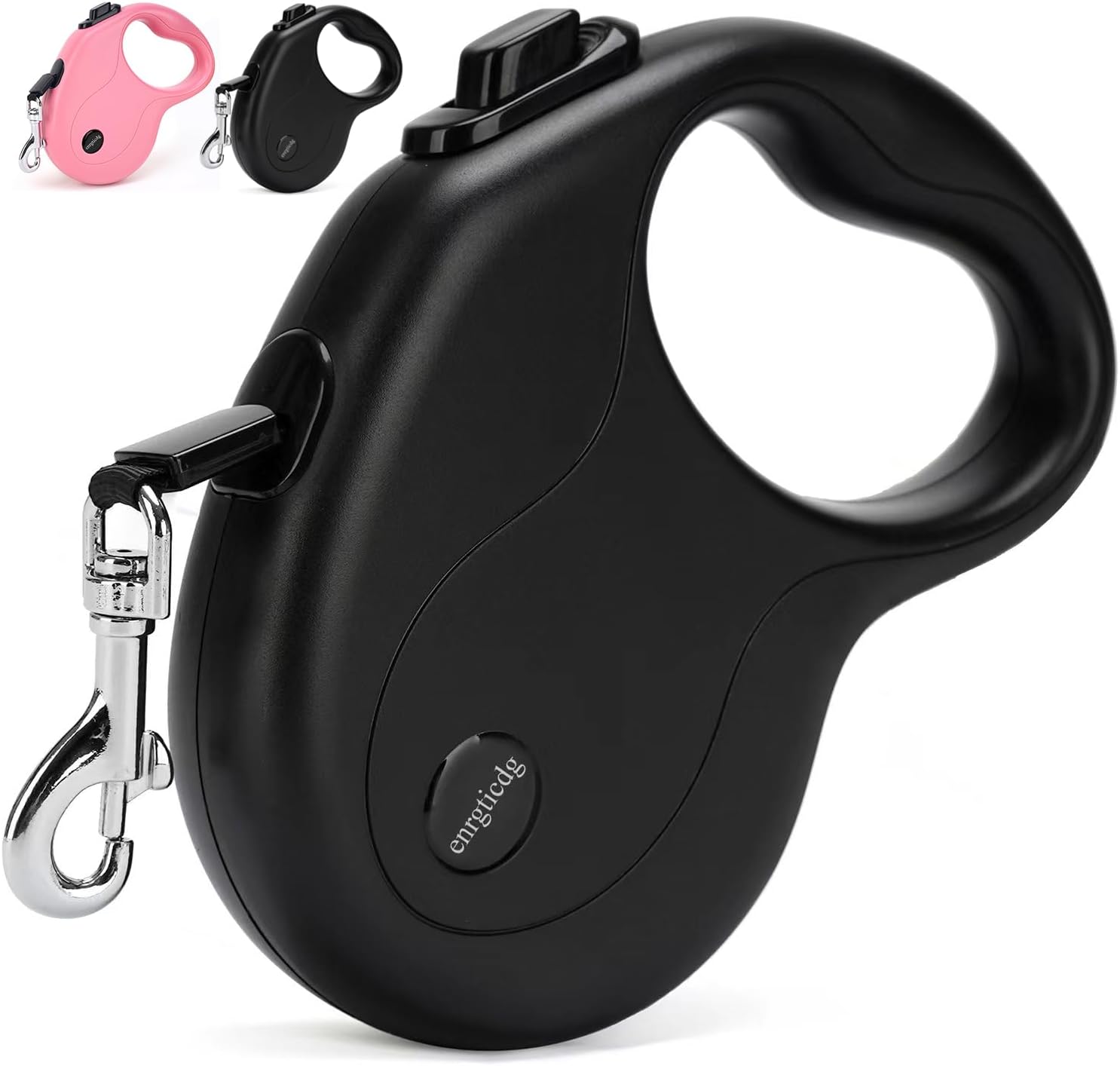 enrgticdg 16Ft Retractable Dog Leash,Light Weight Leash for Small to Medium Dogs/Cats Up to 50lbs,Stainless Steel Spring Strong Nylon Tape, Tangle Free, One-Handed Brake.(Black)
