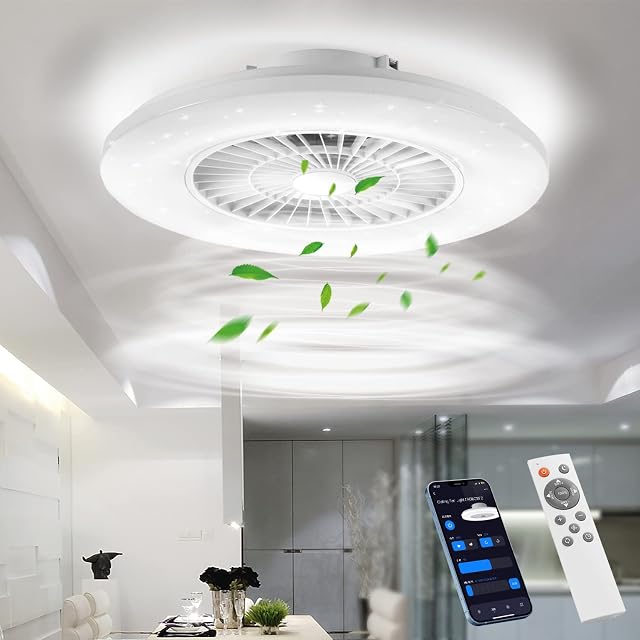 BKZO Smart LED Ceiling Light with Fan, Ceiling Fan Lights 24 Levels Wind Speeds, Stepless Dimming Light, 60CM Modern Fan Lighting for Living Room, Dining Room, Bedroom, Office, 3000-5500K