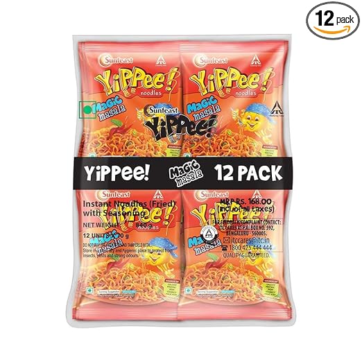 Sunfeast YiPPee! Magic Masala, Instant Noodles 720g/810g/840g (Pack of 12) ( weight may vary )