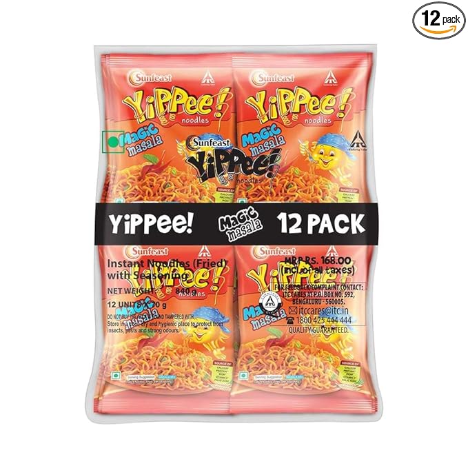 Sunfeast YiPPee! Magic Masala, Instant Noodles 720g/810g/840g (Pack of 12) ( weight may vary ) at Rs. 120