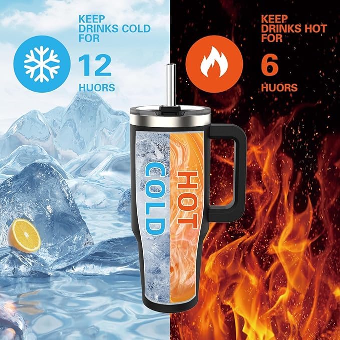 Image of Personalised with Your Name,1200ml Tumbler with Straw-Handle - Stainless Steel Double Wall Insulated Cup| Leakproof Sipper Mug for Hot - Cold Drinks|Coffee-Water Tumbler