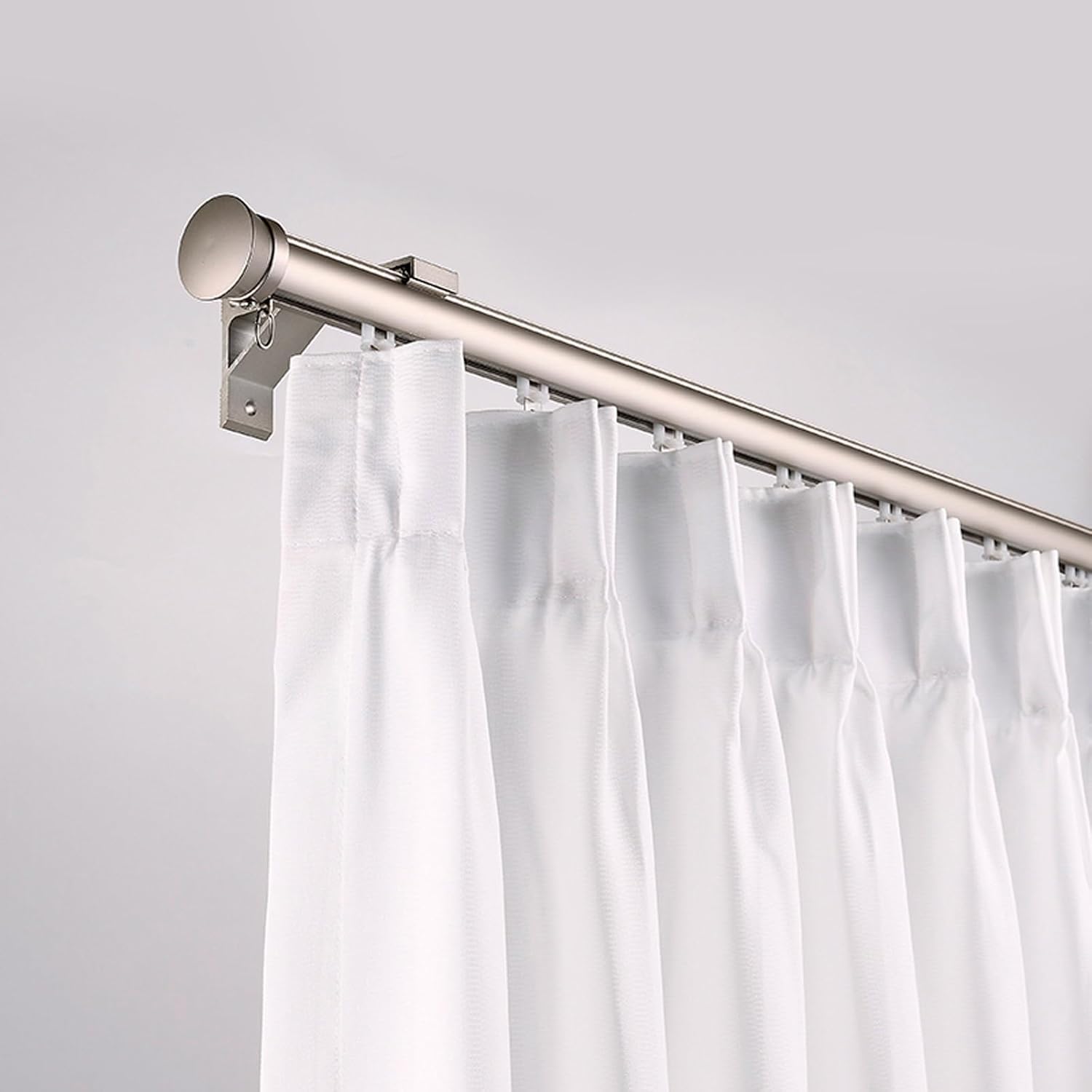 Thickened Curtain Poles Single Rail Aluminium Curtain Rod Room Divider Heavy-Duty Curtains Rails for Windows Living Room Bathroom(White,90cm-35.4in)