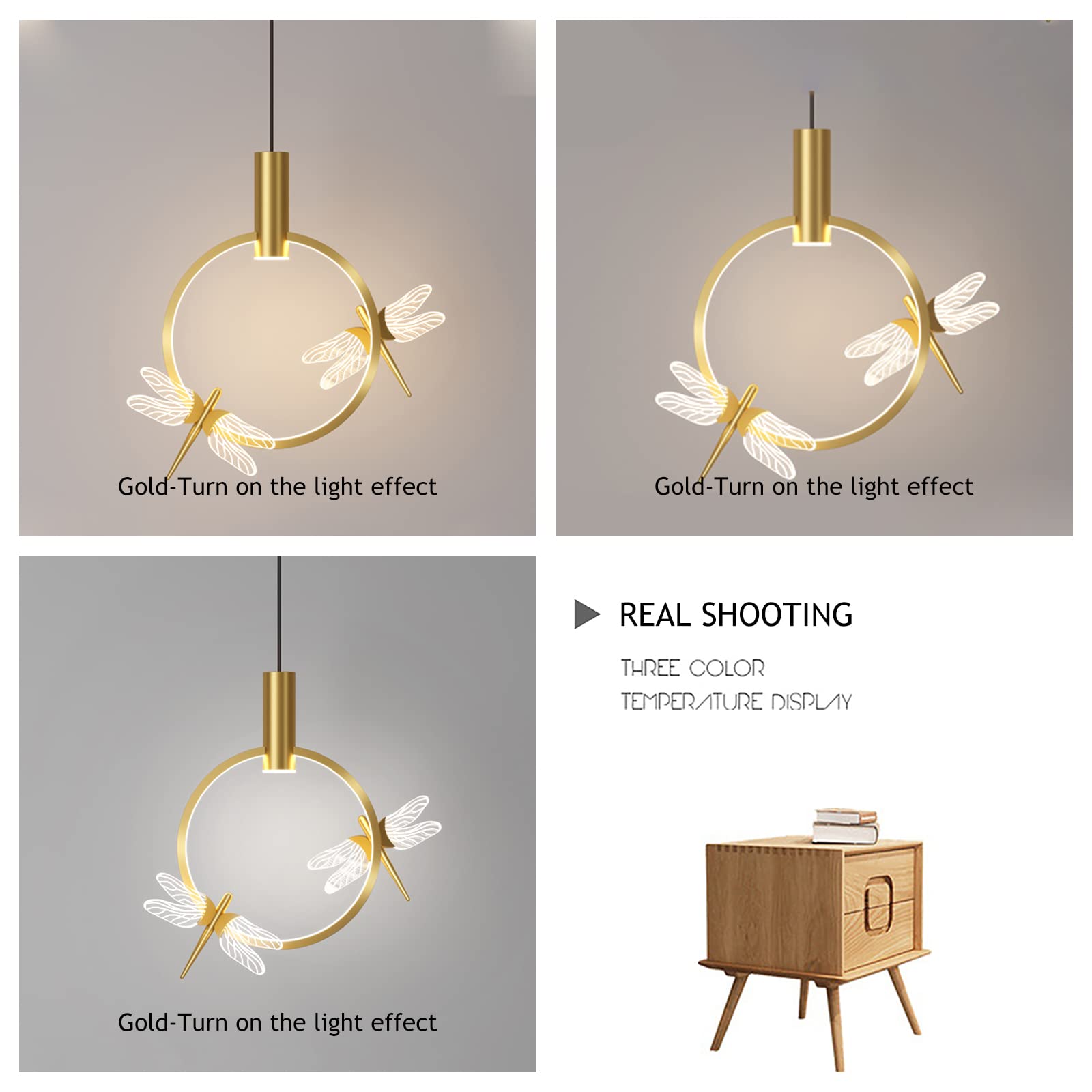 Lamp Lampadario da Comodino a LED Dorato a Forma di Farfalla, Elegante e Creativo, con Corpo in Metallo, Lampada a Sospensione, Luce a Goccia for Cucina, Sala Pranzo, Camera Letto Lampada
