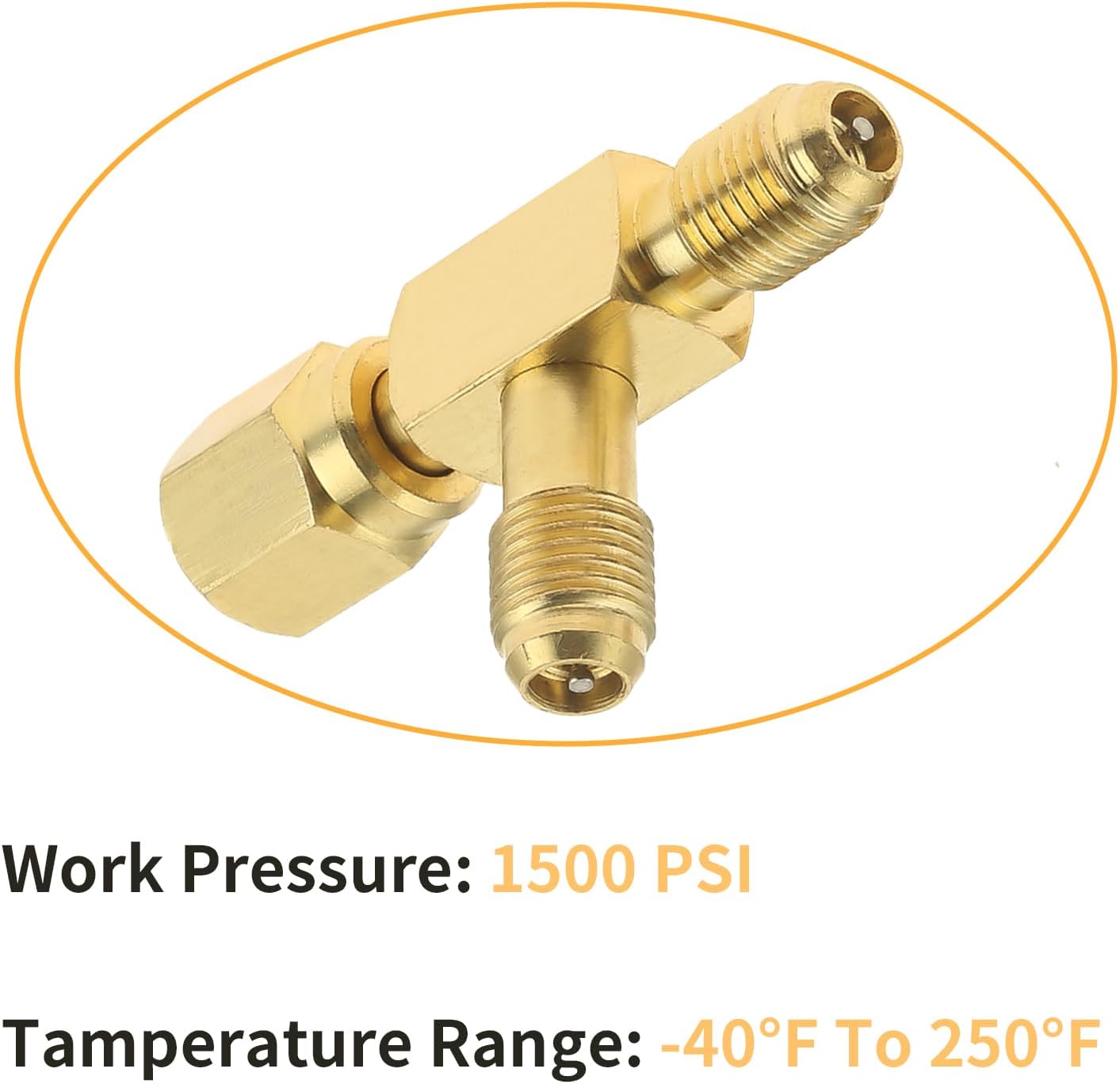 Quick Coupler Access Tee, 1/4 In Valves Core Tee Adapter with Swivel Connector, 1/4" F. Flare w/Depressor Tip x 1/4" M. Flare Access for Gauge Deep Vacuum Pump Manifold